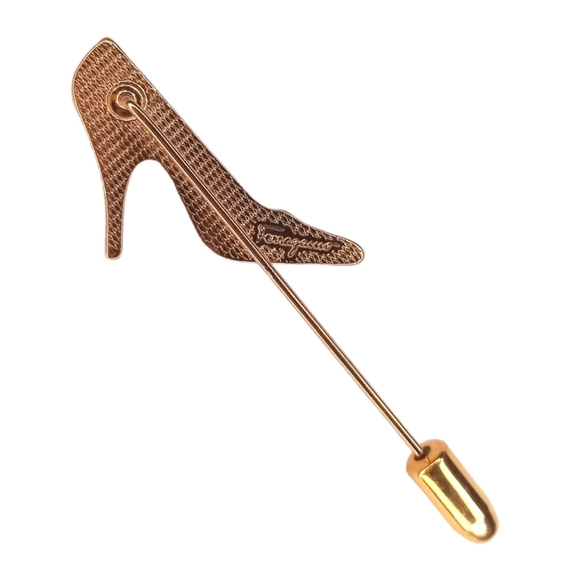 Ferragamo Gold Plated High Heel Lapel Stick Pin Brooch Hat Pin - Picture 5 of 5